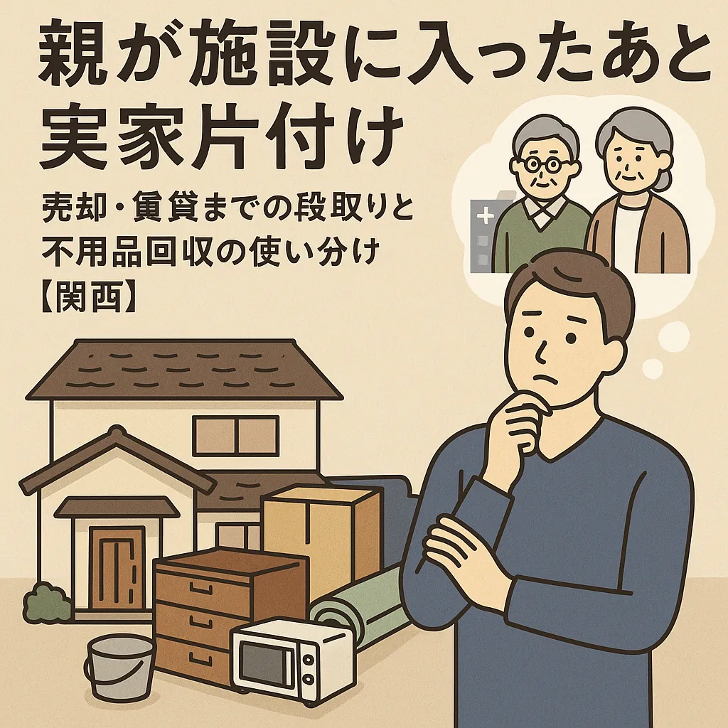 親が施設に入ったあとの実家片付け｜売却・賃貸までの段取りと不用品回収の使い分け【関西】