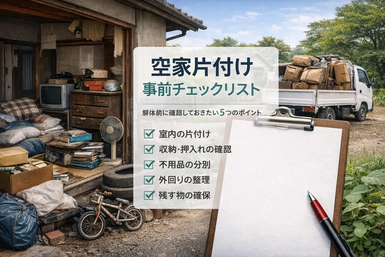解体前の空家片付け｜残置物撤去で揉めないチェックリスト【茨木市・関西】